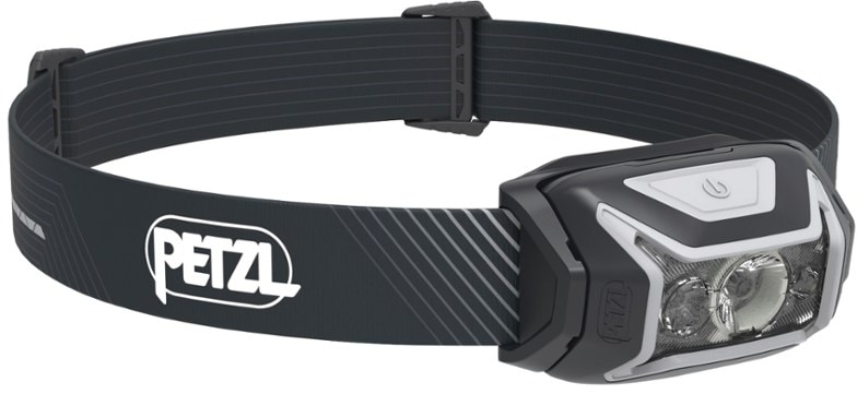 Front view of rechargeable LED headlamp with mixed beam focus on adjustable strap