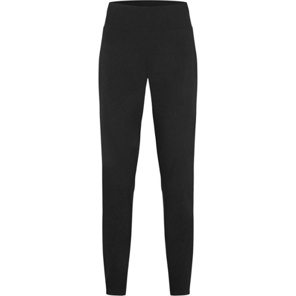Front view of women's hiking pants with zip pockets, showing stretch fabric and tapered fit ideal for climbing