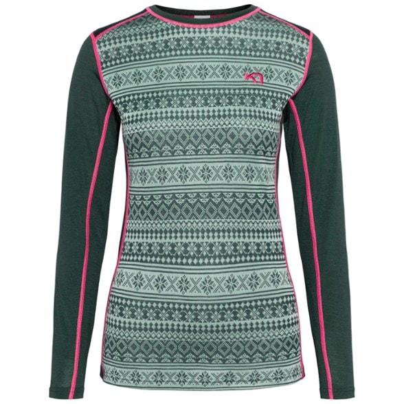 Front view of Mina women's merino wool top with Scandinavian design and slim fit long sleeve base layer