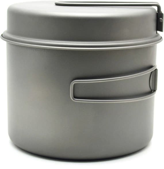 TOAKS titanium cookware set showing pot and frying pan from the side