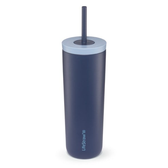 HydraPure Insulated Stainless Steel Water Filter Tumbler from the side, showcasing its sleek design.