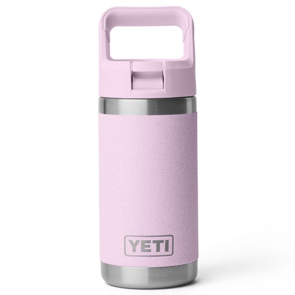YETI Rambler Jr. insulated kids water bottle in vibrant colors, showing the straw cap feature.