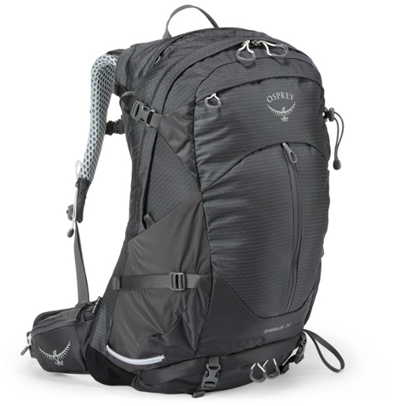 Front view of Osprey Sirrus 34 women's backpack showing adjustable straps and ergonomic design for hiking