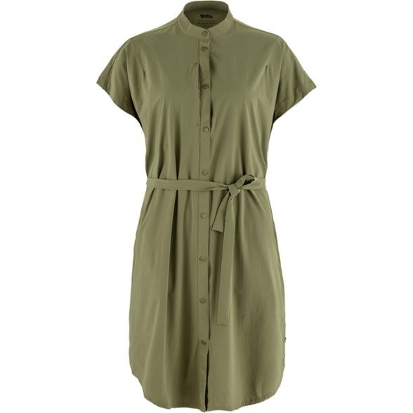 Fjallraven Abisko travel dress displayed outdoors, showcasing its breathability and style.
