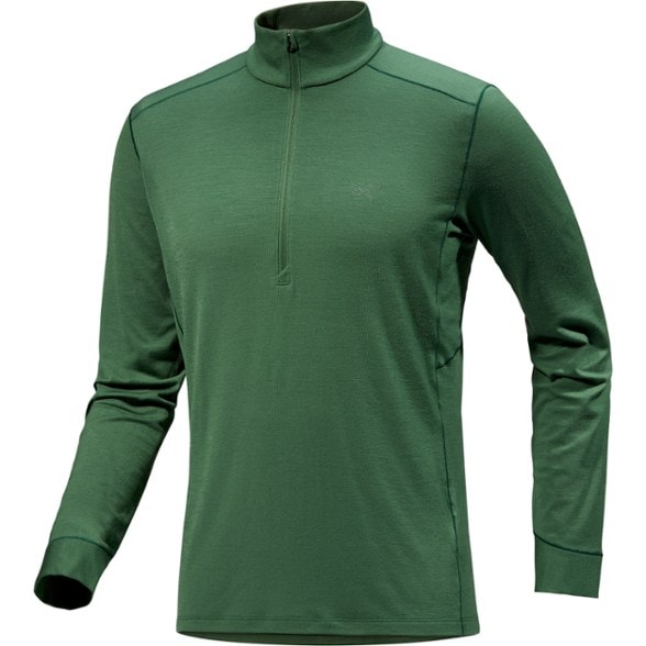 Men's thermal zip-neck base layer top showcasing soft merino wool fabric.