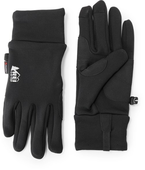 Close-up of the fleece gloves showing windproof material and soft interior.