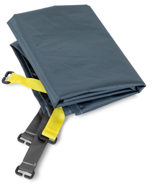 NEMO Dragonfly OSMO tent footprint laid out under the tent, showcasing its fit and durability.