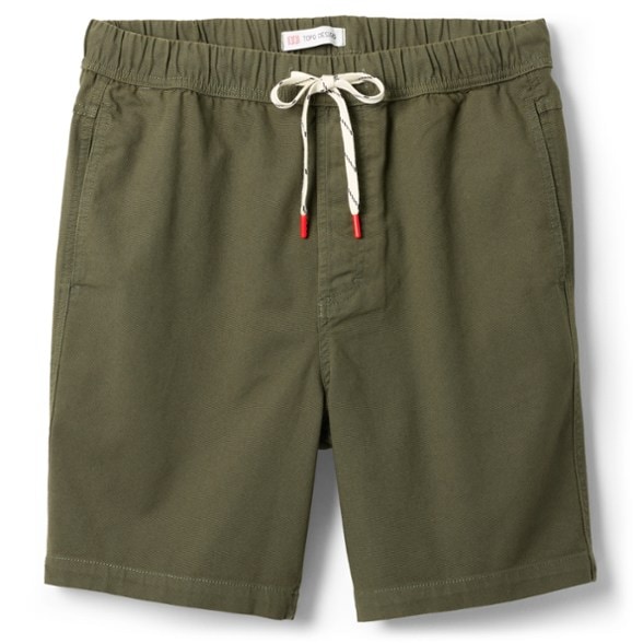 Front view of eco-friendly stretch canvas hiking shorts for men, showcasing relaxed fit and pockets.