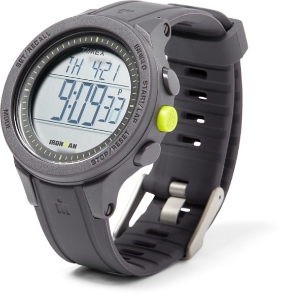 Timex Ironman Essential 30-Lap digital watch showcasing its large face and durable design.
