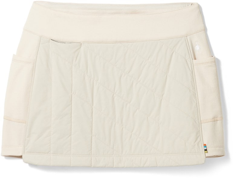 Close-up of the TrailCore insulated skirt showing merino wool texture and waistband fit