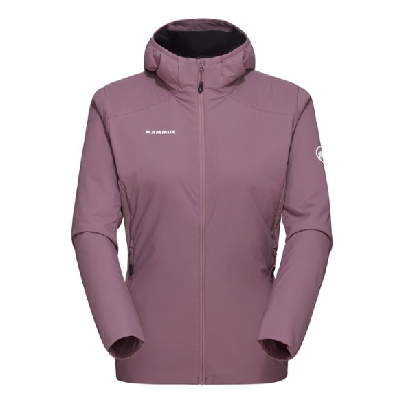Front view of Mammut Women's Rime Light Hooded Insulated Jacket in action during a hike.
