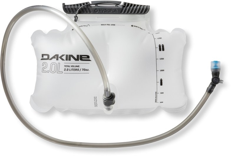 Close-up of the DAKINE lumbar reservoir showing the wide-mouth opening and Comet Bite Valve.