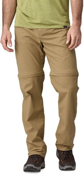 Front view of men's zip-off pants showing lightweight stretchy fabric and zippered pockets