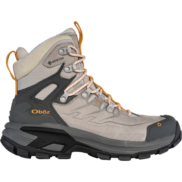 Side view of women's hiking boots showing rugged outsoles built for tough terrain