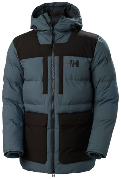 Front view of Arctic Shield PrimaLoft jacket showing full hood and two-way zipper