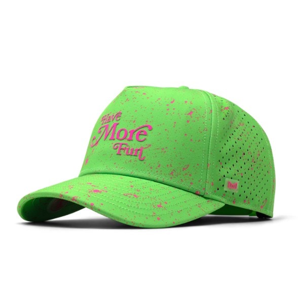 Vibrant Neon Drip Trucker Hat viewed from the front, highlighting its colorful design and moisture-wicking lining.