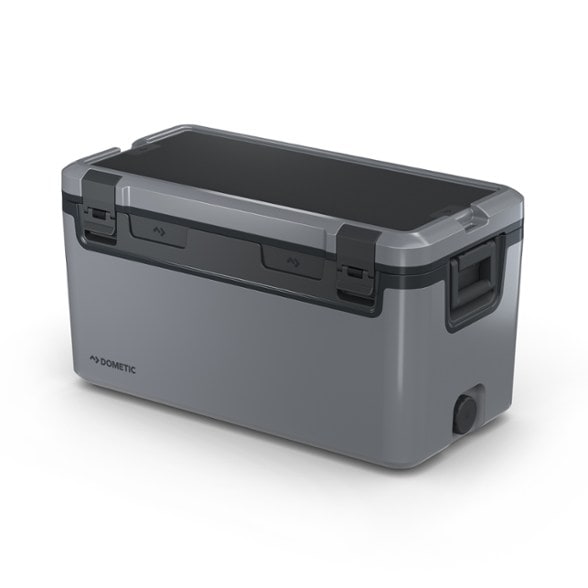 Side view of Dometic Recon 69L cooler showing durable injection-molded body and ergonomic magnetic handles