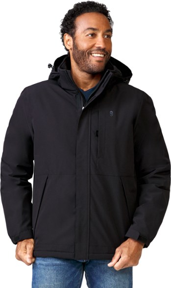 Front view of Denali Adventure Midweight Insulated Jacket showcasing the detachable hood.