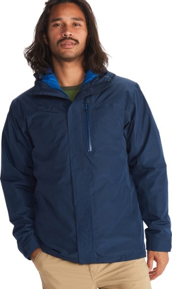 Front view of the Ramble Adventure 3-in-1 Jacket for Men, showcasing its waterproof features.
