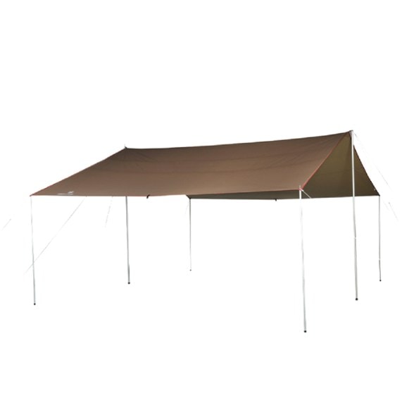 Recta Tarp Pro set up in a scenic campsite, providing shelter for campers gathering underneath.