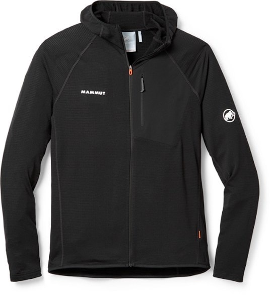 Mammut Aenergy Lightweight Hooded Jacket in action during a summer hike, highlighting its breathable fabric.