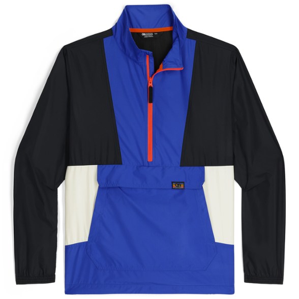 EcoSwift men's windbreaker jacket displayed in a windy outdoor setting.