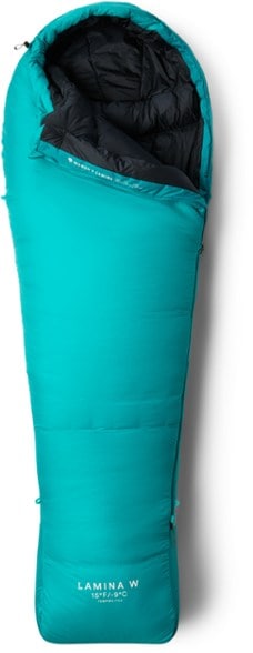 Mountain Hardwear Lamina 15 sleeping bag showcasing its lightweight design and vibrant color.