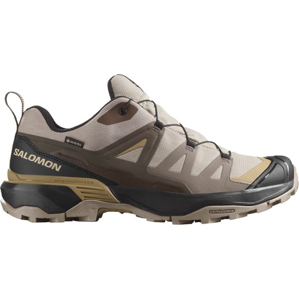 Side view of Salomon X Ultra 360 GORE-TEX hiking shoes showing the sleek design and robust construction.