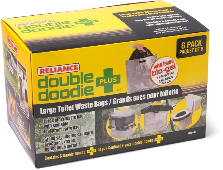 Eco-Friendly Double Doodie Plus Portable Toilet Bags in use at a campsite