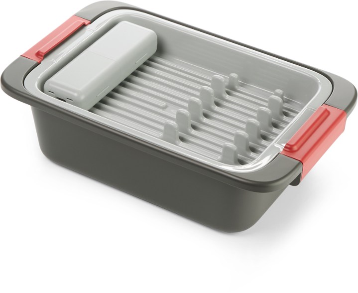 CampClean Pro Wash & Dry System with deep bin soaking camping dishes and utensils