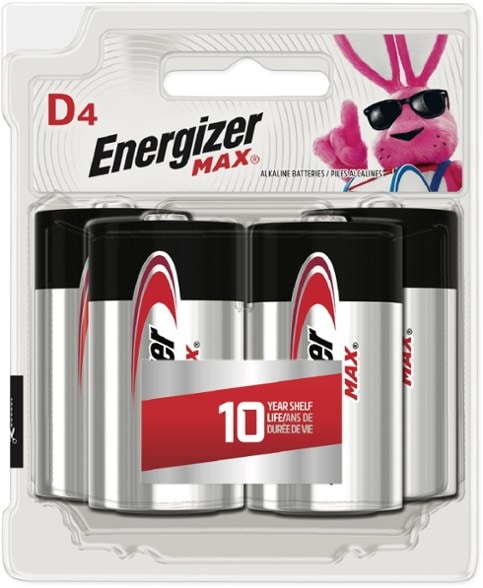 Energizer MAX D Batteries pack showcasing four batteries for reliable power.