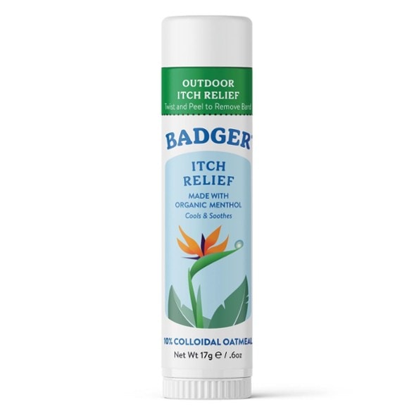 Organic Outdoor Itch Relief Balm applied to sensitive skin in an outdoor setting.