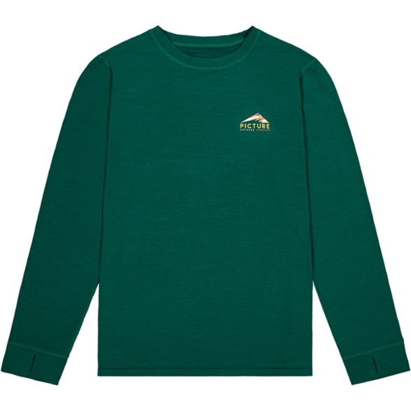 Close-up front view of men's base layer shirt showing recycled fleece texture and thumbhole cuffs