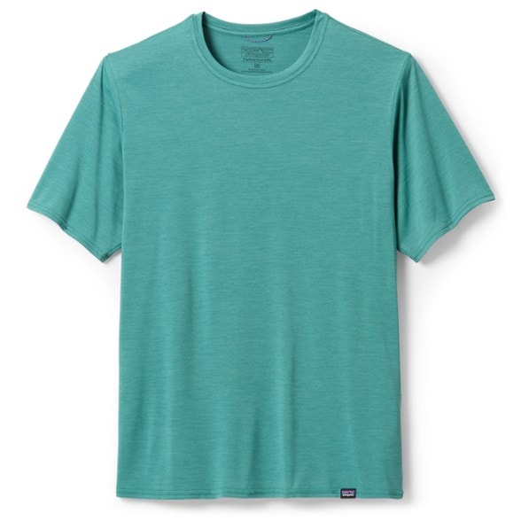 Front view of Capilene CoolFlow lightweight men's running shirt with odor control in blue