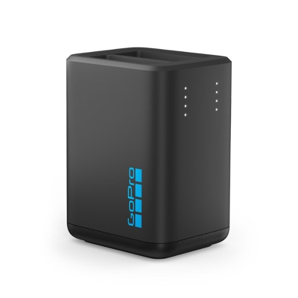 GoPro HERO13 Dual Battery Charger showing dual battery slots and LED indicators.