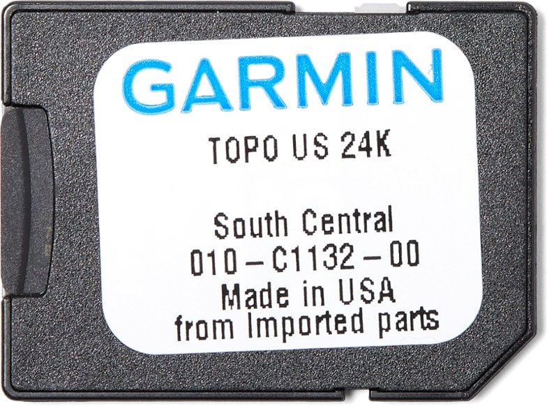 Garmin Topo U.S. 24K microSD card showcasing detailed topographic maps for hiking and outdoor activities.