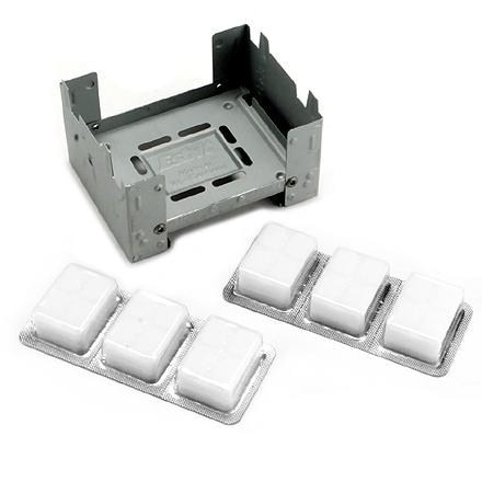 View of the compact emergency camping stove set up for cooking outdoors.