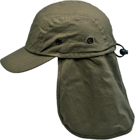 Goldcoast Legion Hat with neck flap, perfect for hiking, shown in outdoor setting.