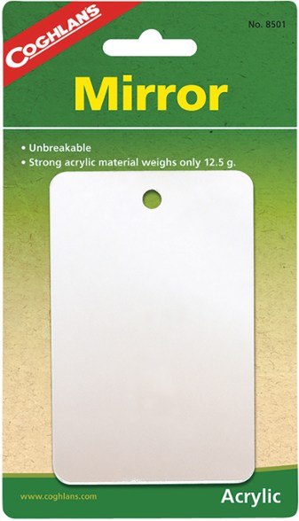 UltraLite Survival Signal Mirror showing its acrylic design and portability.