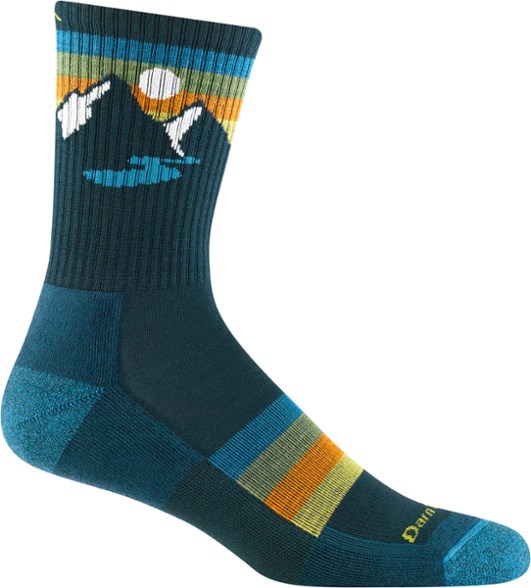 Sunset Ridge Micro Crew Lightweight Hiking Socks showcasing the durable merino wool fabric and cushioning.