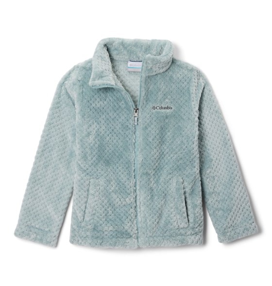 Front view of the Cozy Adventure youth full-zip fleece jacket, showcasing its vibrant design.