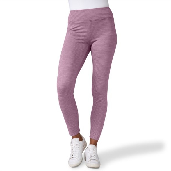 Front view of women's thermal leggings for cold weather, highlighting moisture-wicking technology.