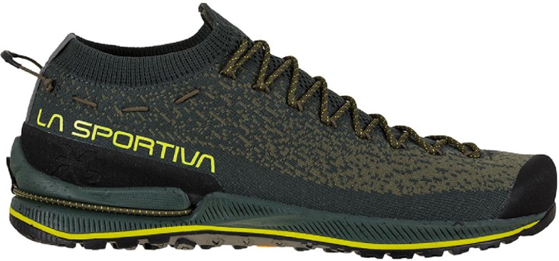 Side view of TX2 EVO approach shoes showcasing the eco-friendly design and knit upper.