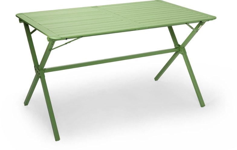 REI Co-op camping table set up outdoors with picnic setup