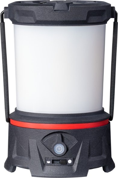 Beam360 Pro camping lantern on a rocky trail glowing with full 360° LED light