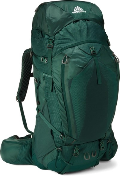 Gregory Deva 60 Women's Backpacking Pack side view showcasing adjustable features and hydration sleeve.