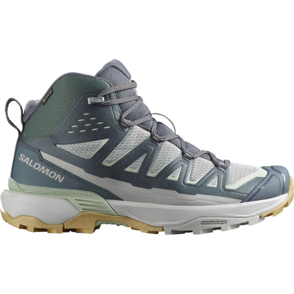 Salomon X Ultra 360 Edge Mid Hiking Boots from the side, highlighting waterproof features.
