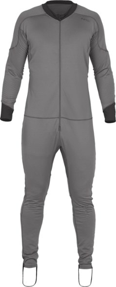 H2Core Insulated Union Suit displayed on a man paddling in winter, showcasing its fit and design.