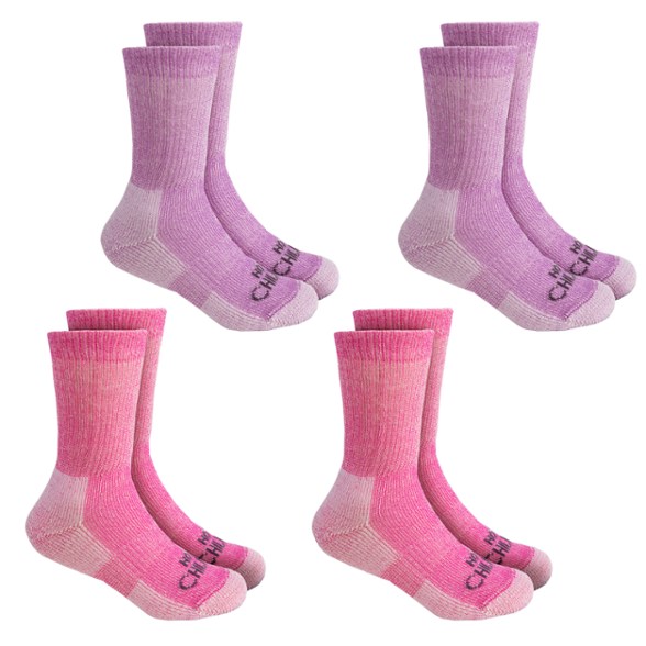 Kids' wool hiking socks in vibrant colors, ideal for outdoor adventures.