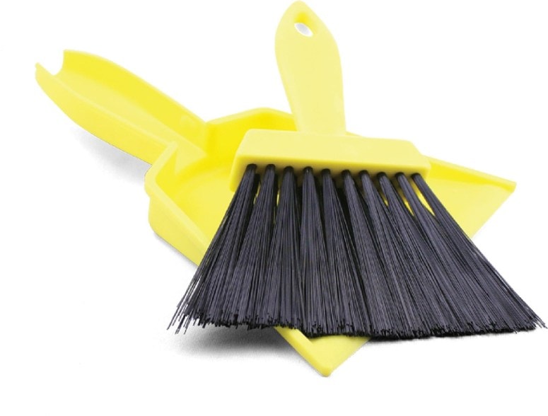 Compact tent cleaning broom and dust pan set for easy storage.